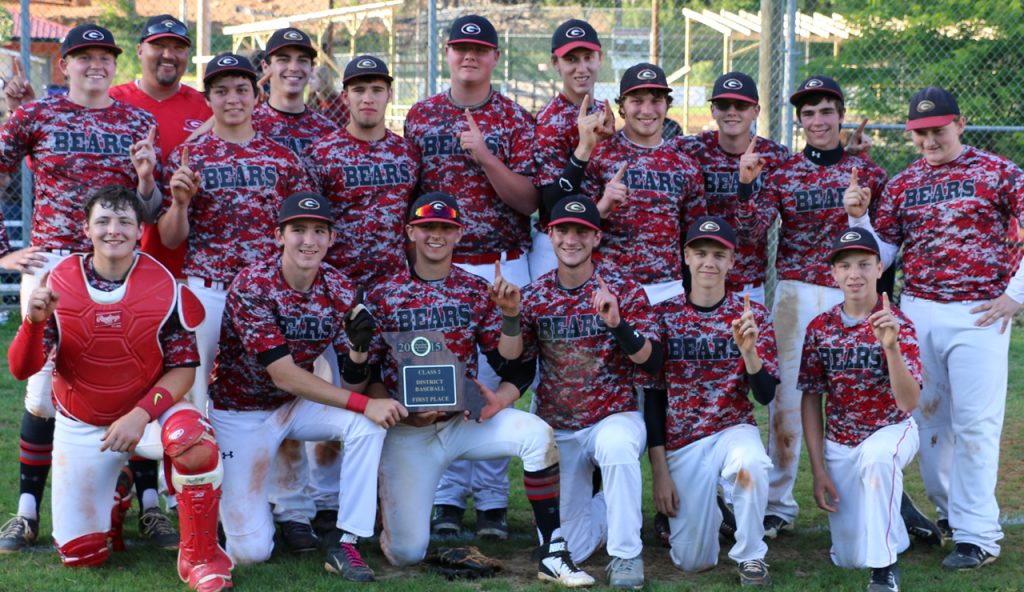 2015 Greenville Bears District Champions. Front row: Trynt Tompkins, Jacob Withrow, Devon Duncan, Lathan Blackburn, Wyatt Barks, Noah Surratt. Back row: Ben Becker, Coach Jeff Null, Jake Dorris, Grant Miller, Wil VanMatre, Mason McFadden, Blakeney Kearbey, Trey McDaniel, Justin Darnell, Cody Jackson, Zach Hillis